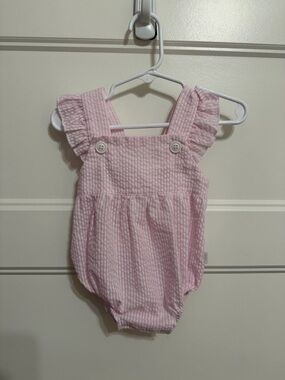 Paty Pink Seersucker Ruffle Strap Bubble